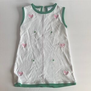 Little English White Outfit with Green Trim and Pink Details